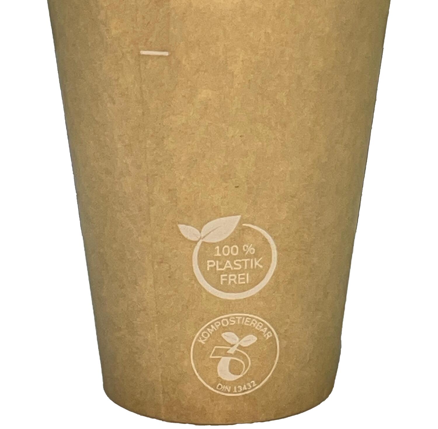 Kaffeebecher Coffee To Go  Pappbecher 100% plastikfrei unbedruckt braun 200ml , 50 Stk.