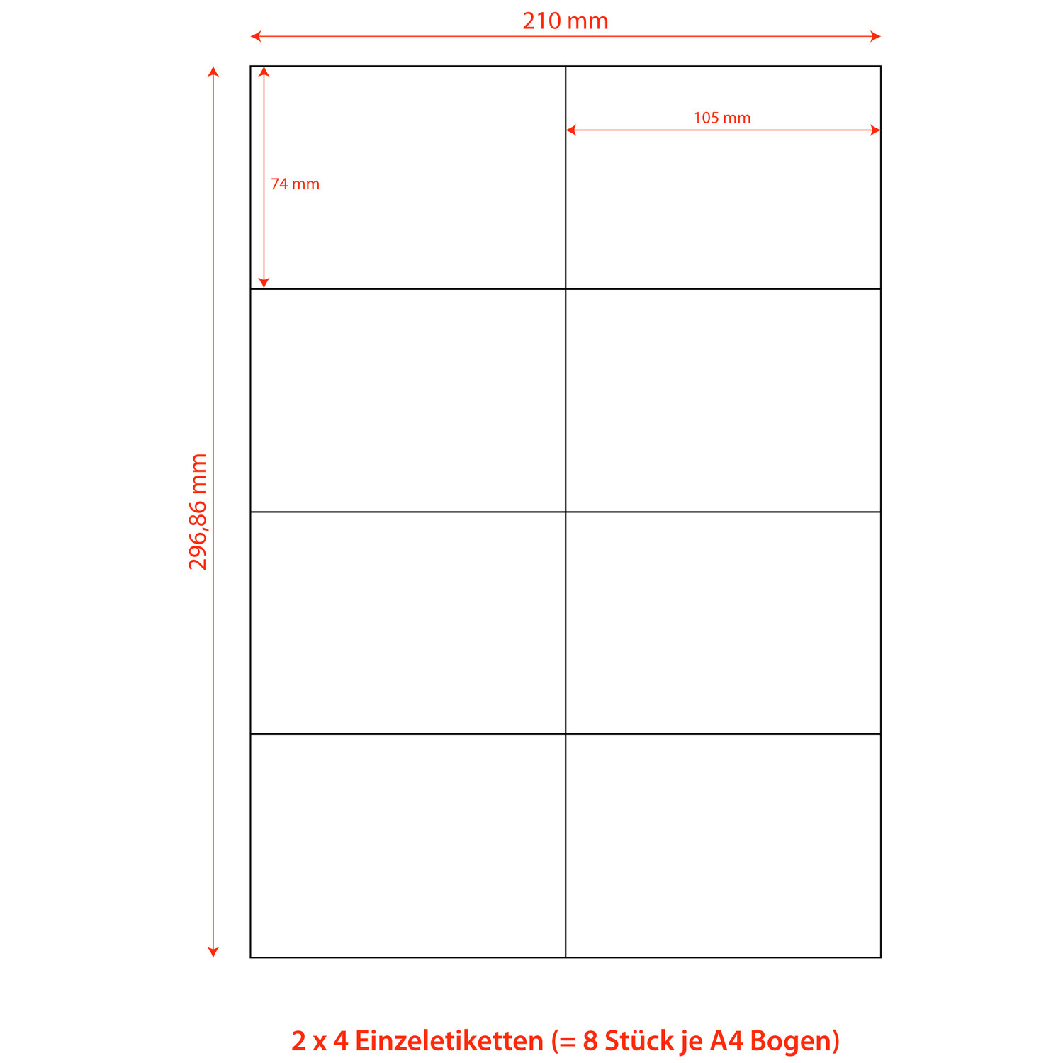 Etiketten Labels selbstklebend wei 105 x 74mm auf DIN A4, 800 Stk.