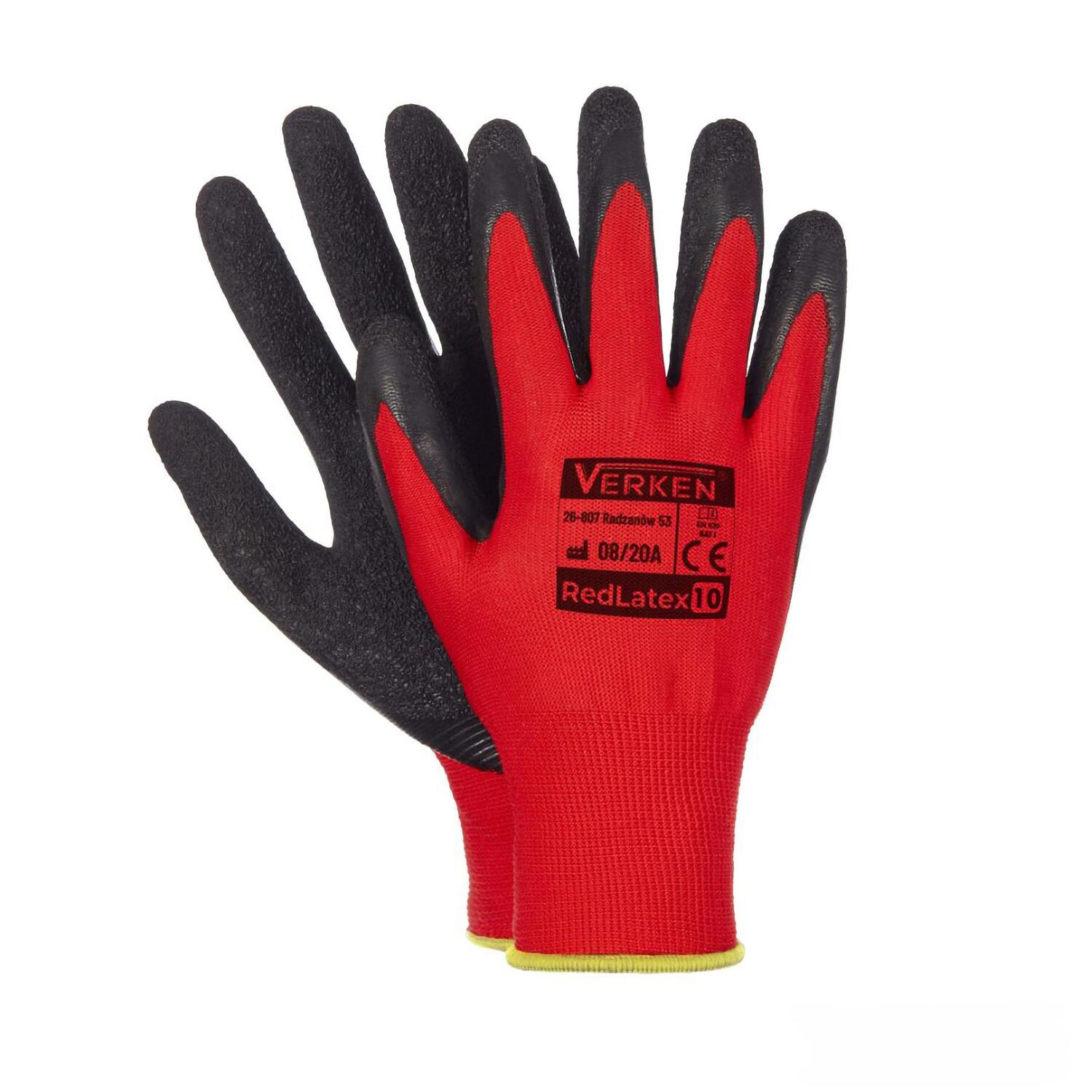 Arbeitshandschuhe, Montagehandschuhe Polyester Latex Gre XL-10 rot, 12 Paar